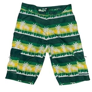 Green and Yellow Palm Tree Swim Trunks Board Shorts sz L